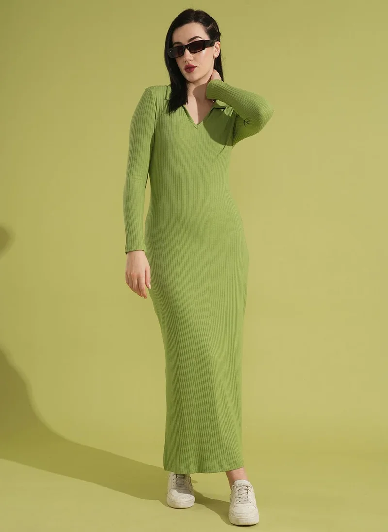 globus Globus Women Collared Ribbed Maxi Dress